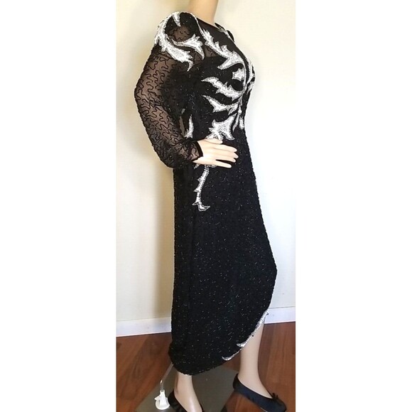 Vintage 80s A.J. Bari Beaded Sequins Silk Dress Size 8 Almost Perfect Stunning - Picture 2 of 14